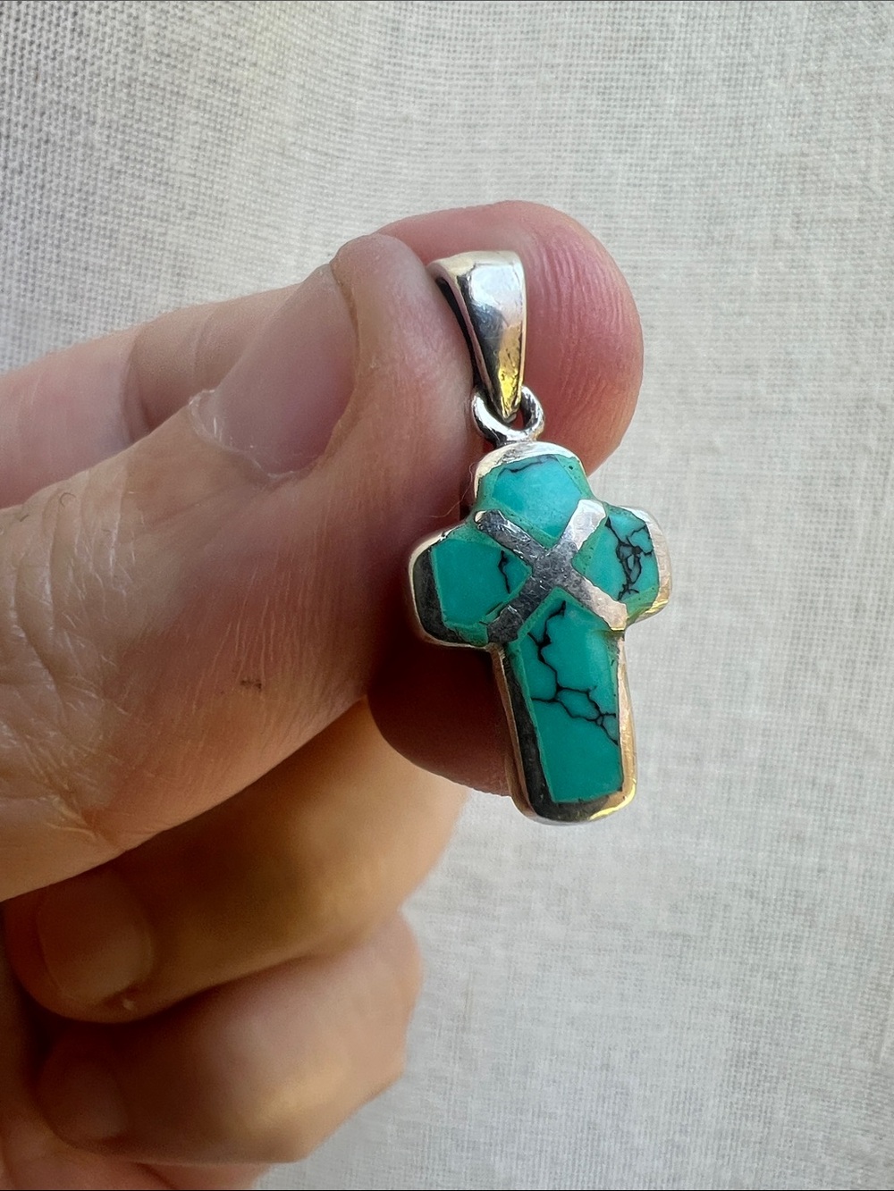 Turquoise Cross Pendant Necklace - Sterling Silver